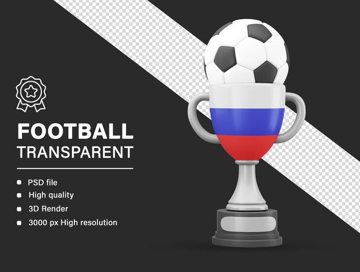 PSD trophée 3d avec le drapeau de la russie isolé sur un fond transparent