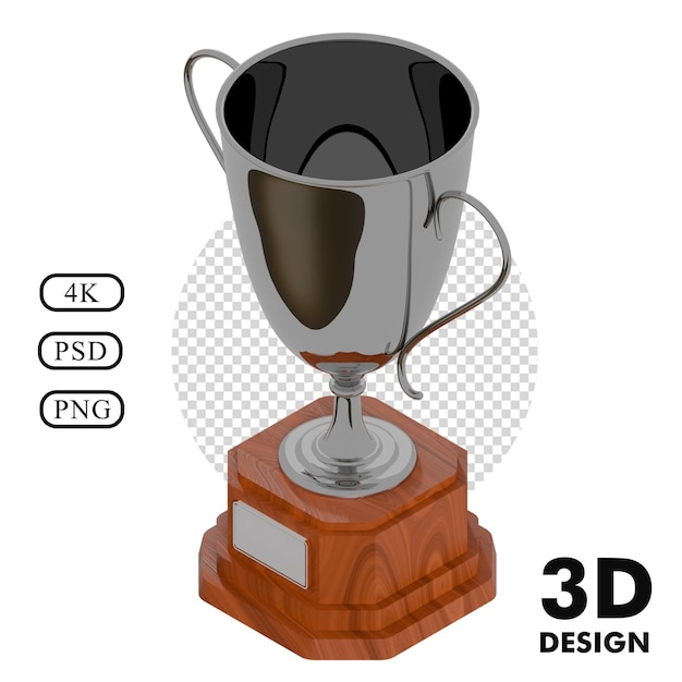 PSD trophée en argent isométrique 3d avec fond transparent