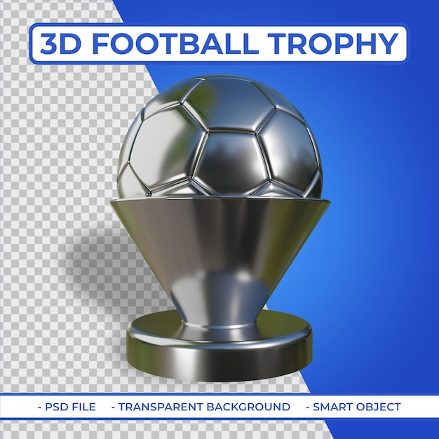 PSD trophée de football en métal argenté réaliste 3d rendu 3d isolé