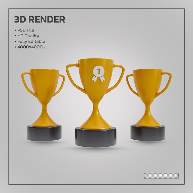 Trophée Des Gagnants D'or Rendu 3d Isolé Réaliste