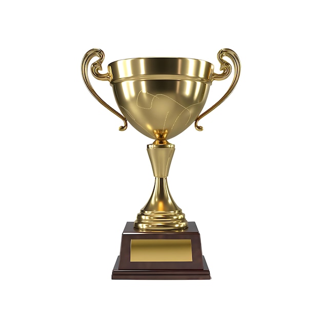 Trophée en or sur une base en bois symbole de victoire et de succès
