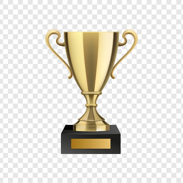 Trophée d'or sur base noire isolé sur fond transparent