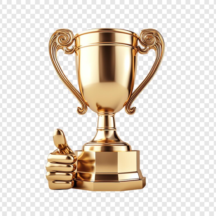 un trophée en or avec un pouce en l'air