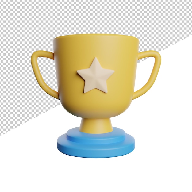 Trophy cup champions vista frontal 3d renderizado icono ilustración sobre fondo transparente