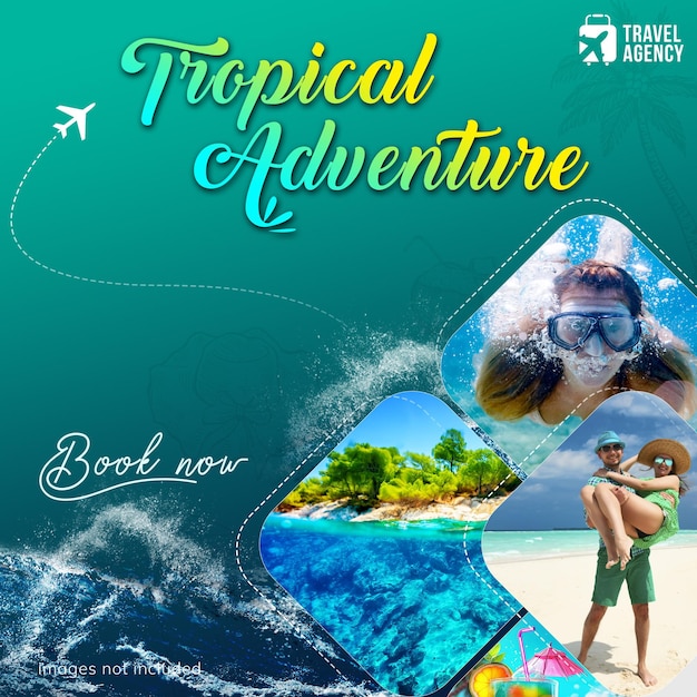PSD tropical adventure plantilla de publicaciones en las redes sociales
