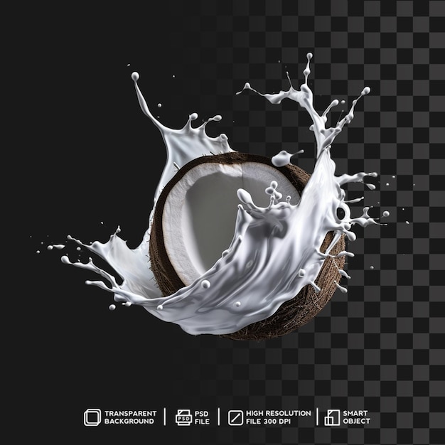 Tropical Coconut Splash in puro colore bianco senza sfondo