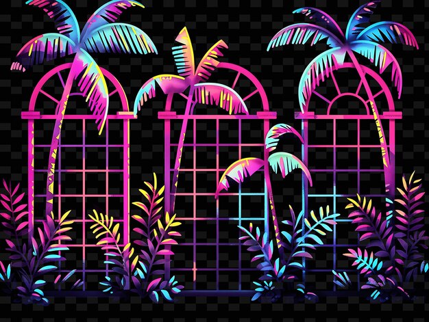 PSD tropical inspired trellises pixel art mit palmblättern mit kreativen texturen y2k neon item designs