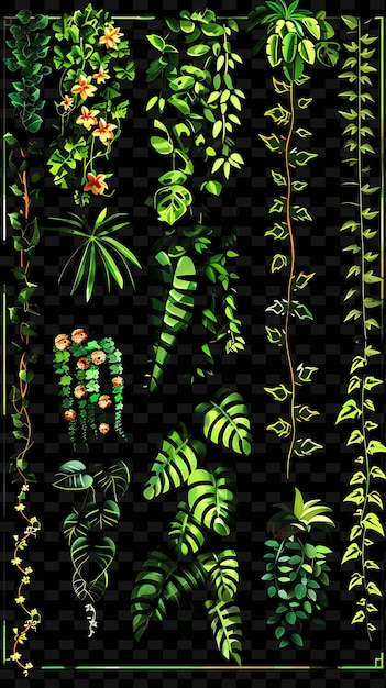 Tropical style trellises pixel art mit üppigem grün mit kreativen texturen y2k neon item designs