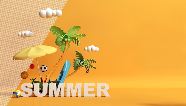 tropical trees with umbrella in 3d rendering