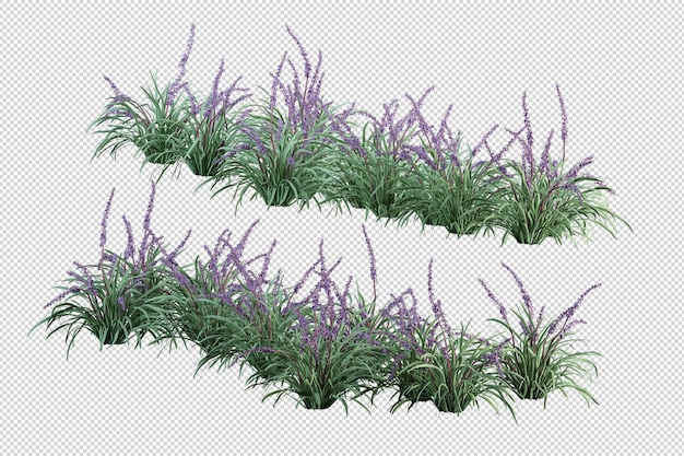 Tropische bäume und blumen in 3d-rendering isoliert