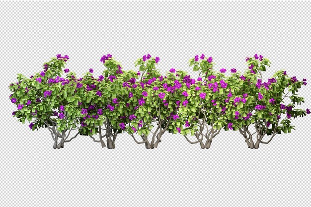 Tropische Bäume und Blumen in 3D-Rendering isoliert
