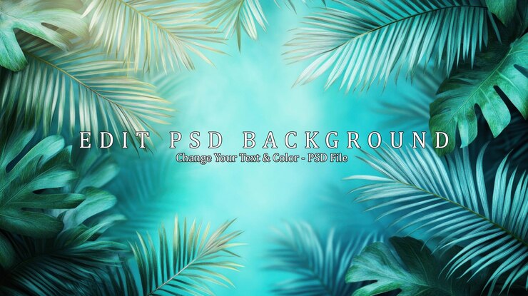 PSD tropische blätter und blauer himmel im hintergrund
