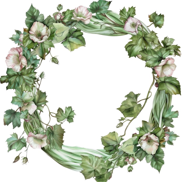 Tropische Blumen- und Palmblattkränze auf weißem Hintergrund AIG56