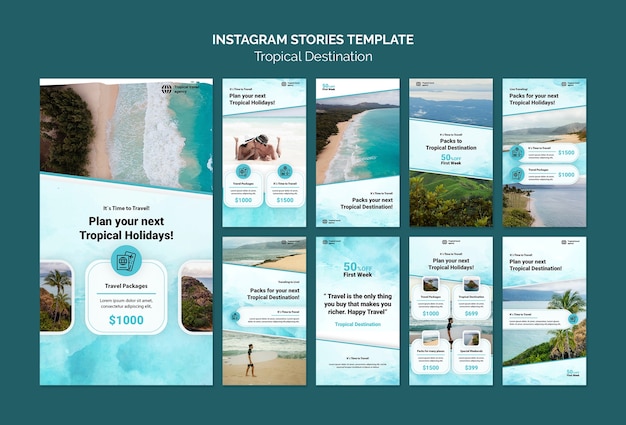 PSD tropische destination instagram stories template design