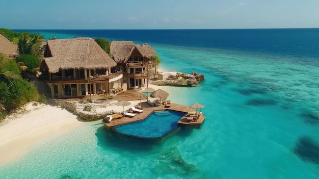 Tropische Villa am Strand mit Pool und Meerblick