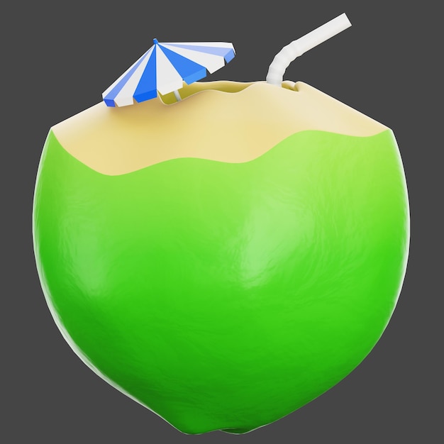 Tropisches frisches junges Kokosnusssaftgetränk 3D-Illustration isoliert auf transparentem Hintergrund