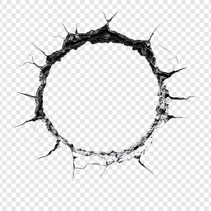 PSD trou de balle dans le mur avec png déchiqueté fissuré sur fond transparent