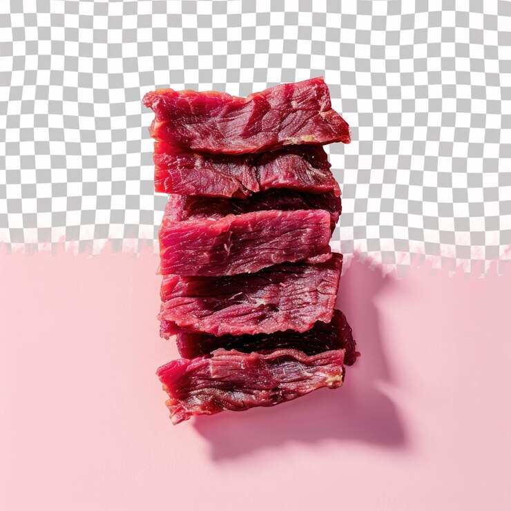 PSD un trozo de carne cortada está en una mesa rosa