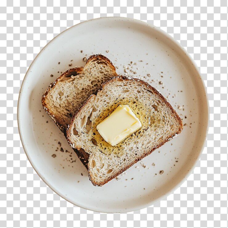 PSD un trozo de pan con mantequilla aislado sobre un fondo transparente recorte png