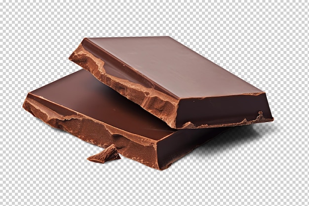 Trozos de barra de chocolate cortados a mano en transparente