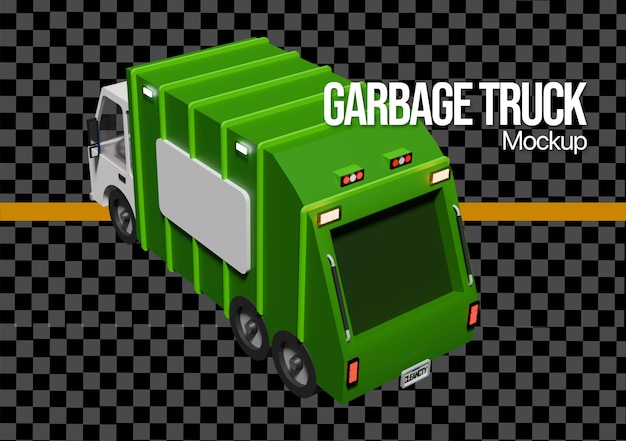 Truck à ordures 3D en maquette de couleur verte