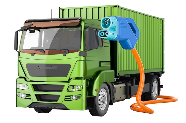 PSD truck avec prise de charge de voiture électrique concept de transport écologique rendu 3d isolé