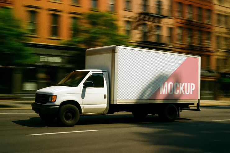 PSD truck wrap mockup psd adhesivas comerciales de furgonetas de carga de vehículos realistas