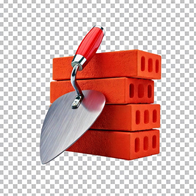Truela de construcción con mango rojo y ladrillos Básicos para la construcción