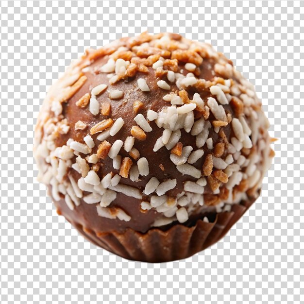 Una trufa de coco de chocolate aislada sobre un fondo blanco
