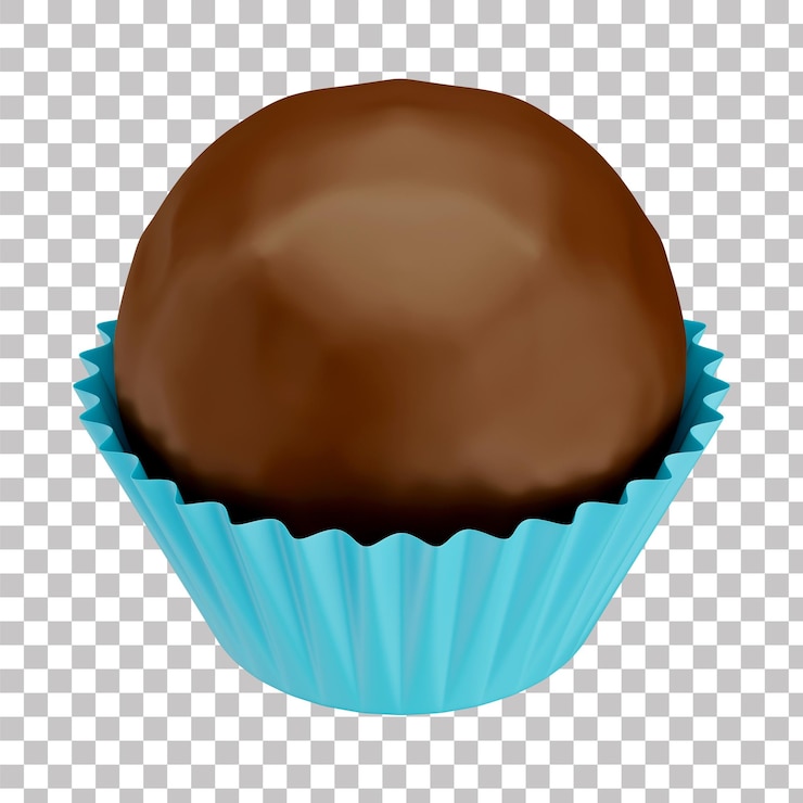 PSD trufa de chocolate tradicional 3d em papel para festa de aniversário com fundo transparente