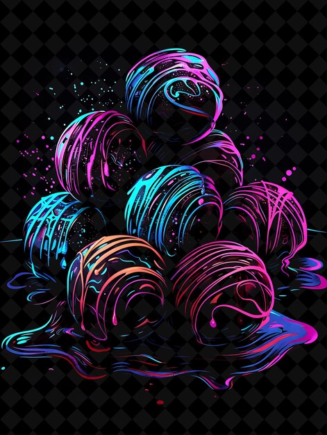 Trufas de chocolate fluorescentes dispuestas con Trufa Fragmentada Color Neón Comida Bebida Colección Y2K