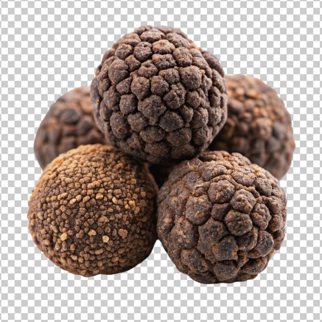 Trufas negras con rebanadas de fondo transparente