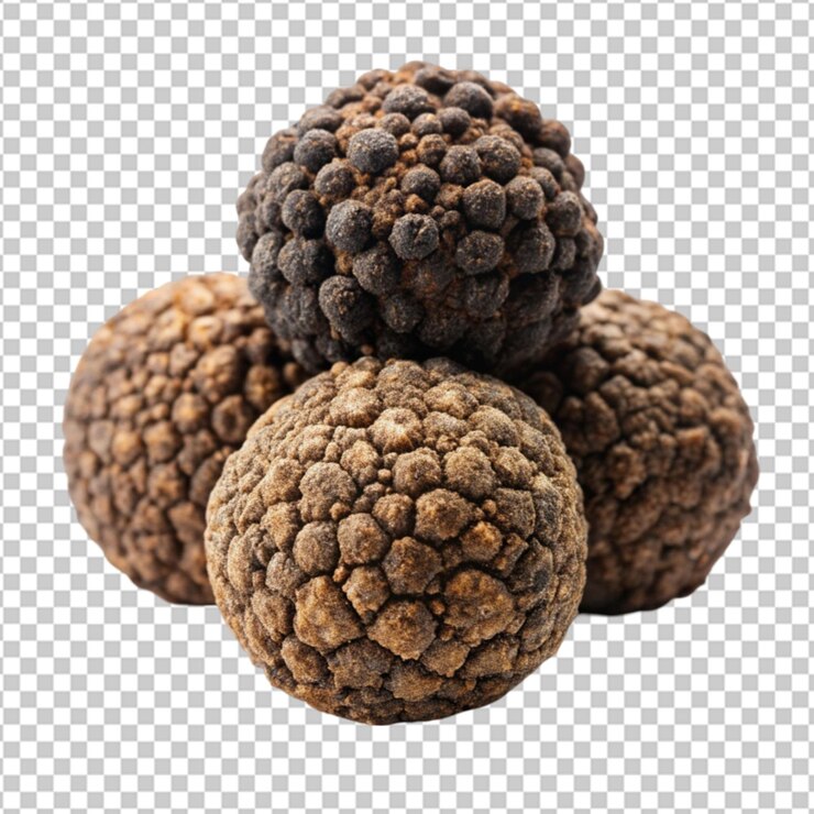 PSD trufas negras con rebanadas de fondo transparente