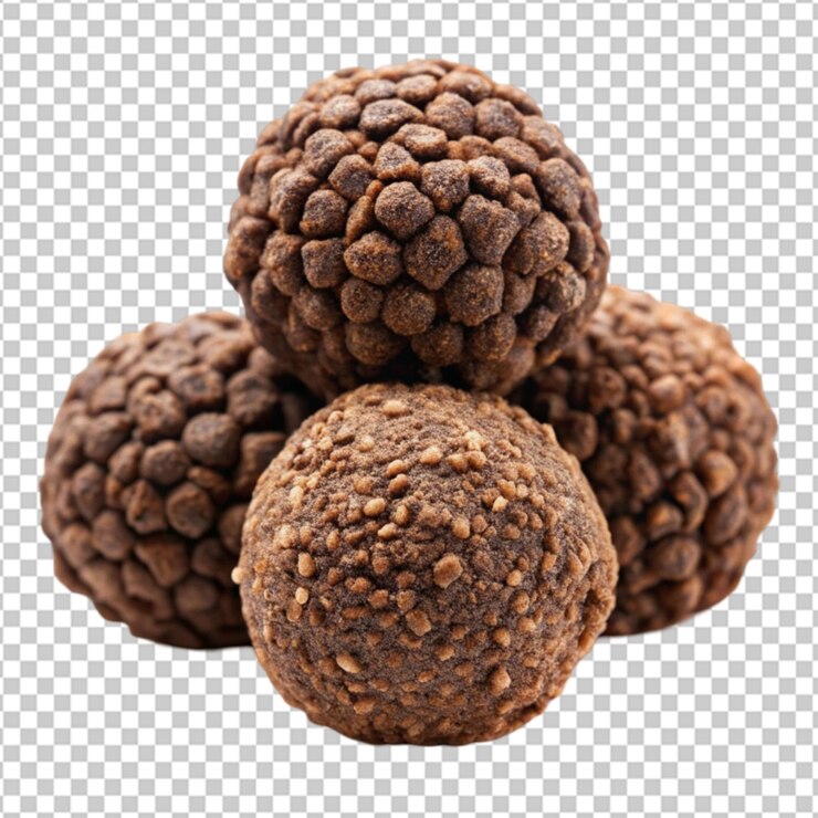 PSD trufas negras con rebanadas de fondo transparente