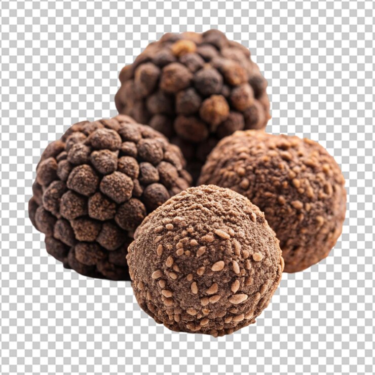 PSD trufas negras con rebanadas de fondo transparente