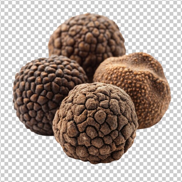 Trufas negras con rebanadas de fondo transparente
