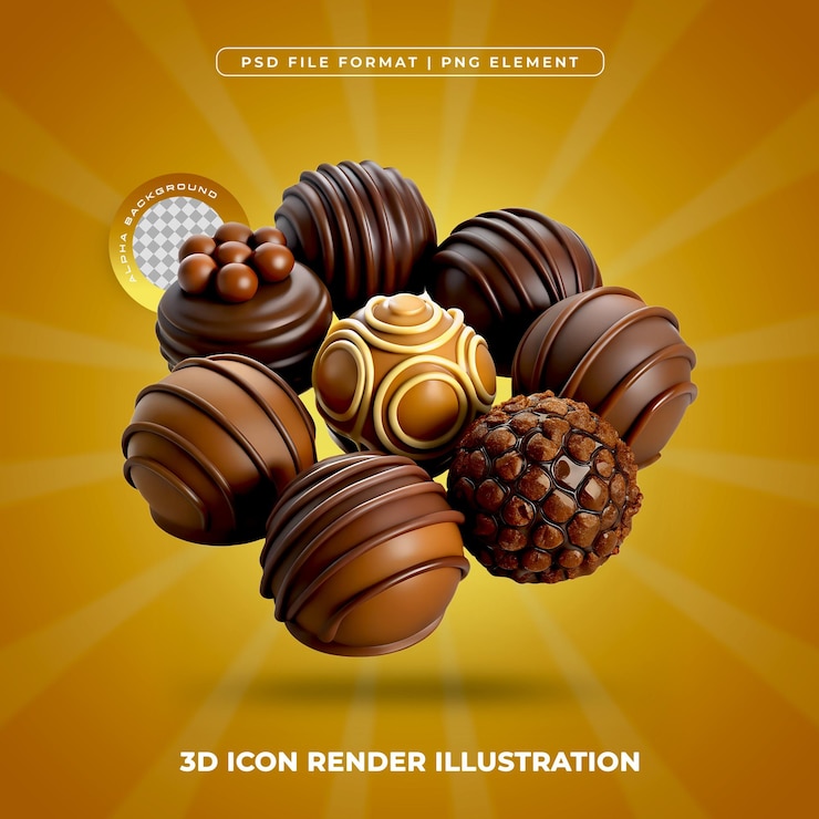 PSD des truffes au chocolat 3d de luxe, des friandises réalistes