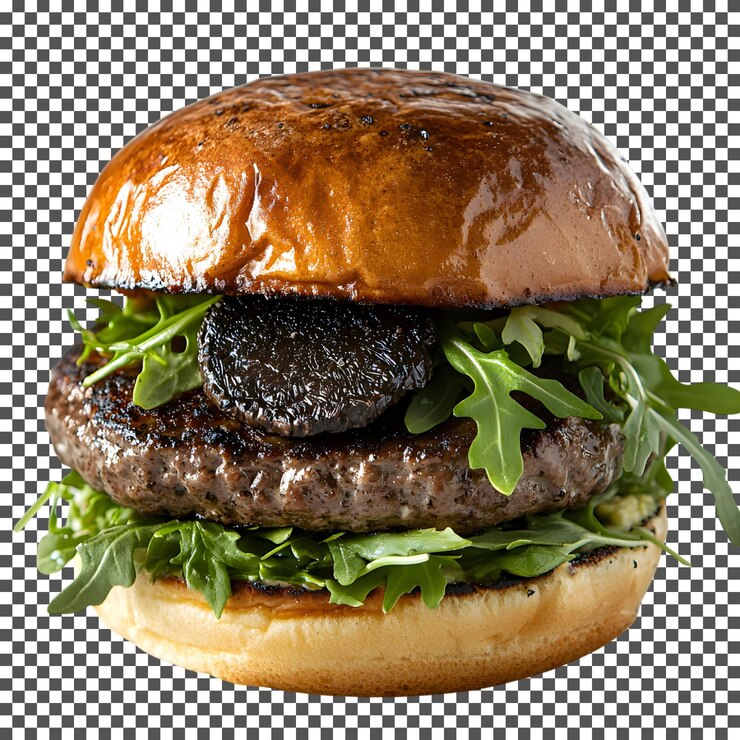 PSD truffle burger delight isolato su uno sfondo trasparente