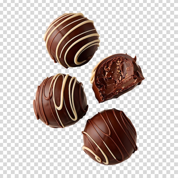 Truffoli di cioccolato di lusso isolati su uno sfondo trasparente