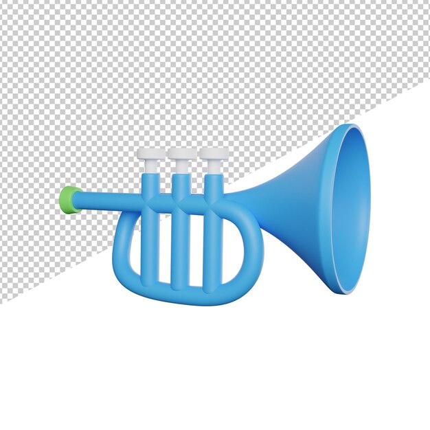 Trumpet melody event vista lateral 3d rendering icono ilustración sobre fondo transparente