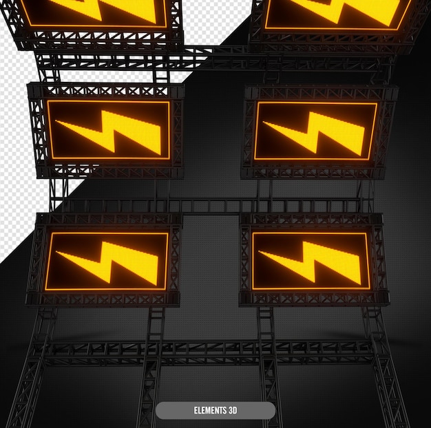 PSD truss de metal negro con panel led amarillo