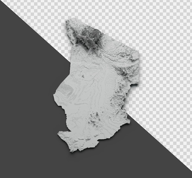Tschad-Karte, schattiertes Relief, Farbhöhenkarte, isolierter Hintergrund, 3D-Illustration
