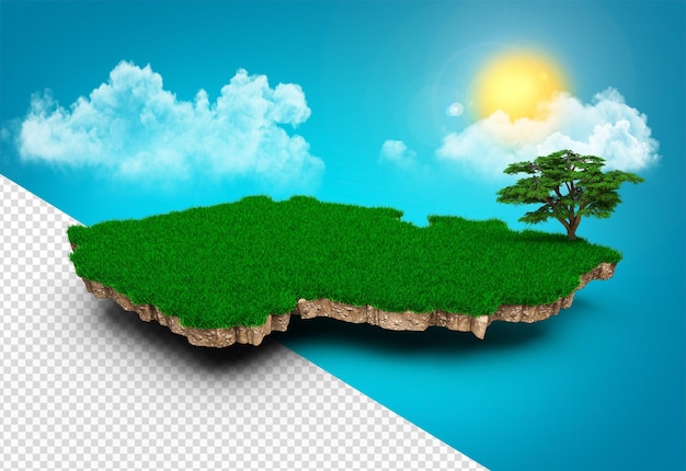 Tschechien Karte Realistische 3D-Karte der Tschechischen Republik Wolken Baum Sonnenstrahlen am strahlend blauen Himmel