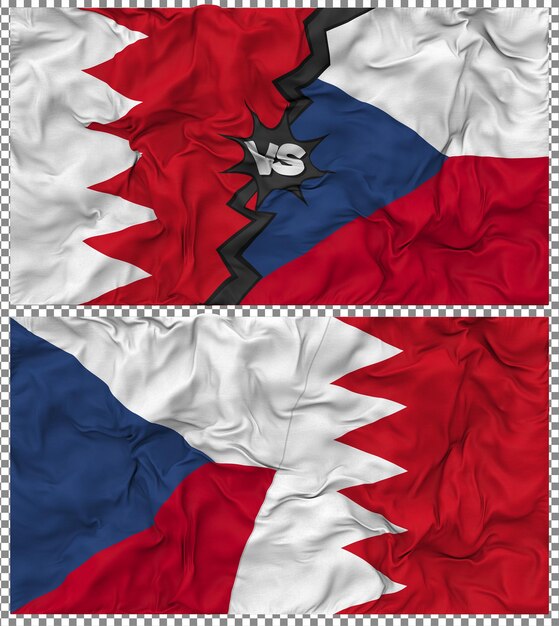 Tschechische Republik gegen Bahrain Halbkombinierte Flagge Stoff-Bump-Textur 3D-Rendering