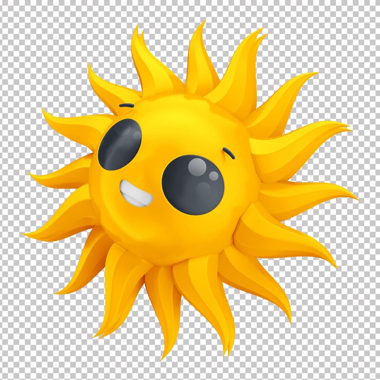 PSD ttulo personaje del sol 3d emoji del sol amarillo feliz con cara sonriente