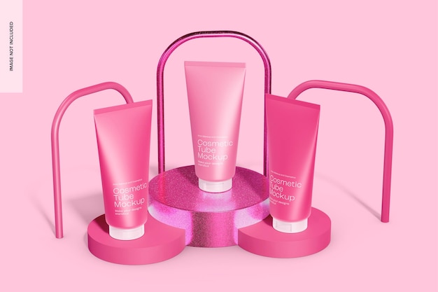 Tube cosmétique sur fond rose, maquette
