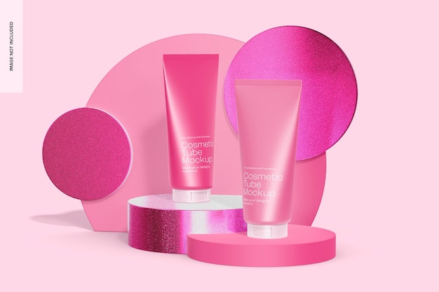Tube cosmétique sur maquette de fond rose