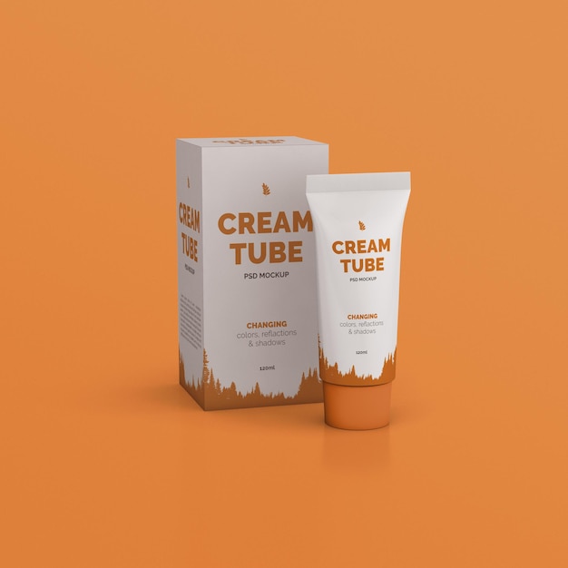 Tube De Crème Cosmétique Avec Maquette De Boîte. Vue De Face