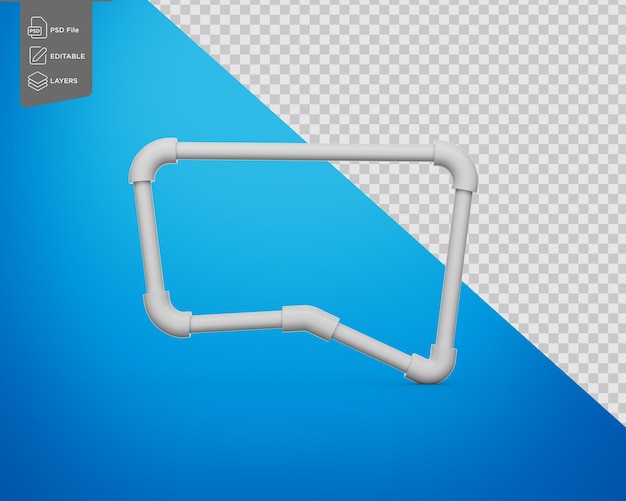 Las tuberías blancas de PVC conectadas por cinco articulaciones de codo crean un icono de burbuja de habla de caja de chat Ilustración 3D