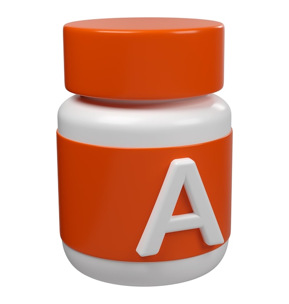Tubo 3D Vitamina A modelo de píldora icono de farmacia para ciencia y belleza farmacia